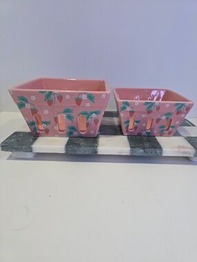 New Strawberry & Pink Bow Ceramic Berry Baskets - Matching Colander Set.